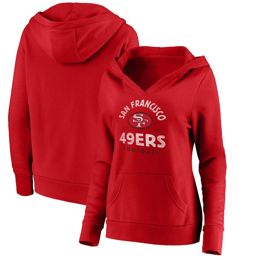 Women San Francisco 49ers Fanatics Branded Scarlet Vintage Arch V-Neck Pullover Hoodie